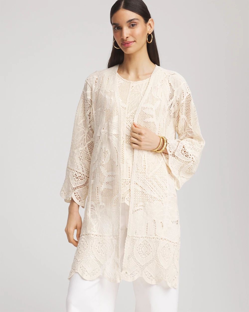 Cutwork Crochet-Lace Long Kimono | Chico's